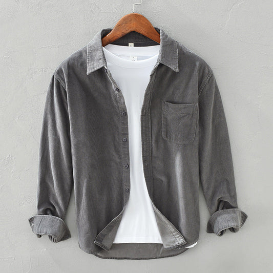 Chemise Homme Élégante Rétro en Velours Côtelé à Boutons – Tenue Décontractée