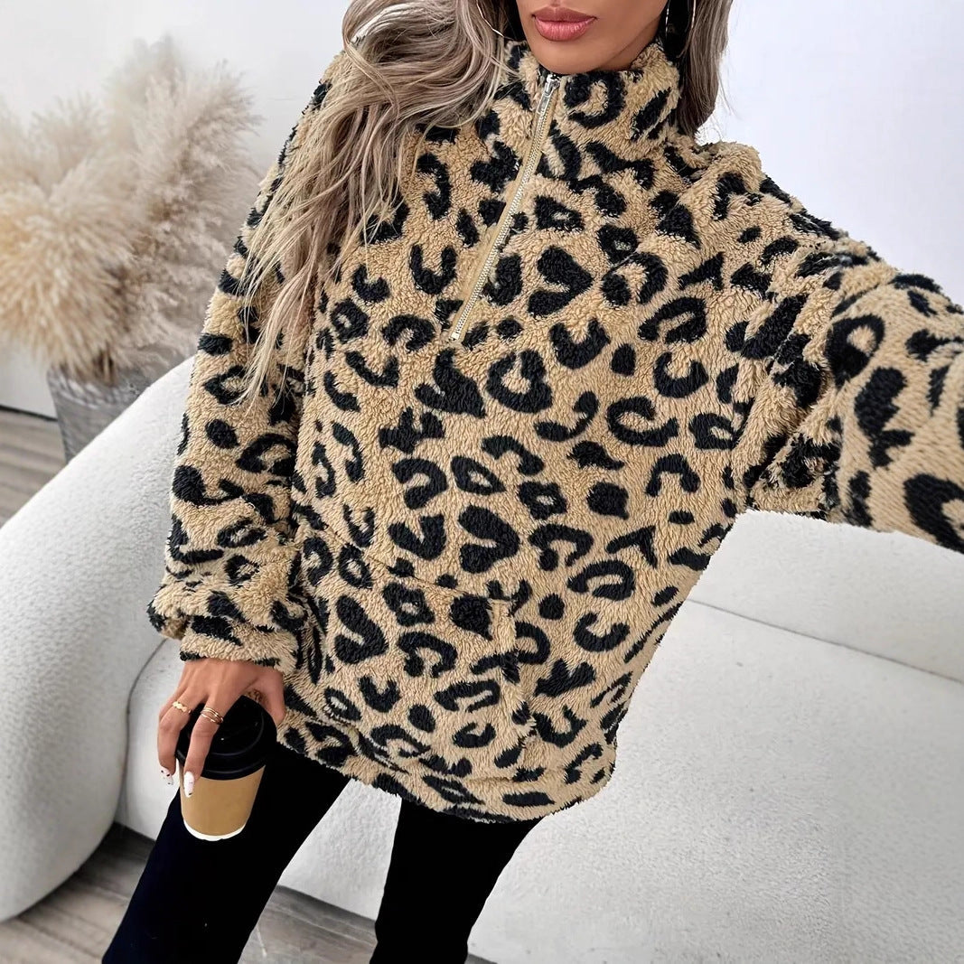 Women's fleece sweater - Leopard print