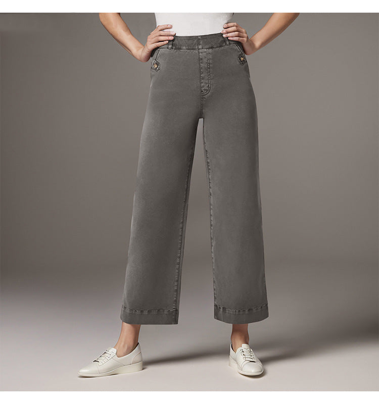 Pantalon Femme Taille Haute à Jambes Larges – Coupe Élégante et Confortable