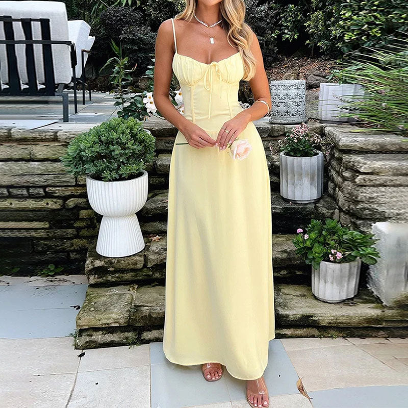 Abito maxi senza maniche da donna con bustier arricciato – Leggero ed elegante