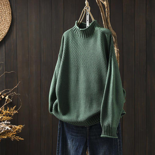 Pull Femme Oversize Tricoté Col Roulé Doux Élégant