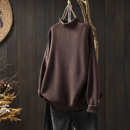 Pull Femme Oversize Tricoté Col Roulé Doux Élégant