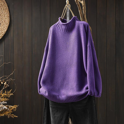 Pull Femme Oversize Tricoté Col Roulé Doux Élégant