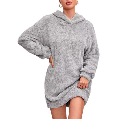 Vestido sudadera con capucha para mujer - Corte oversize de felpa suave