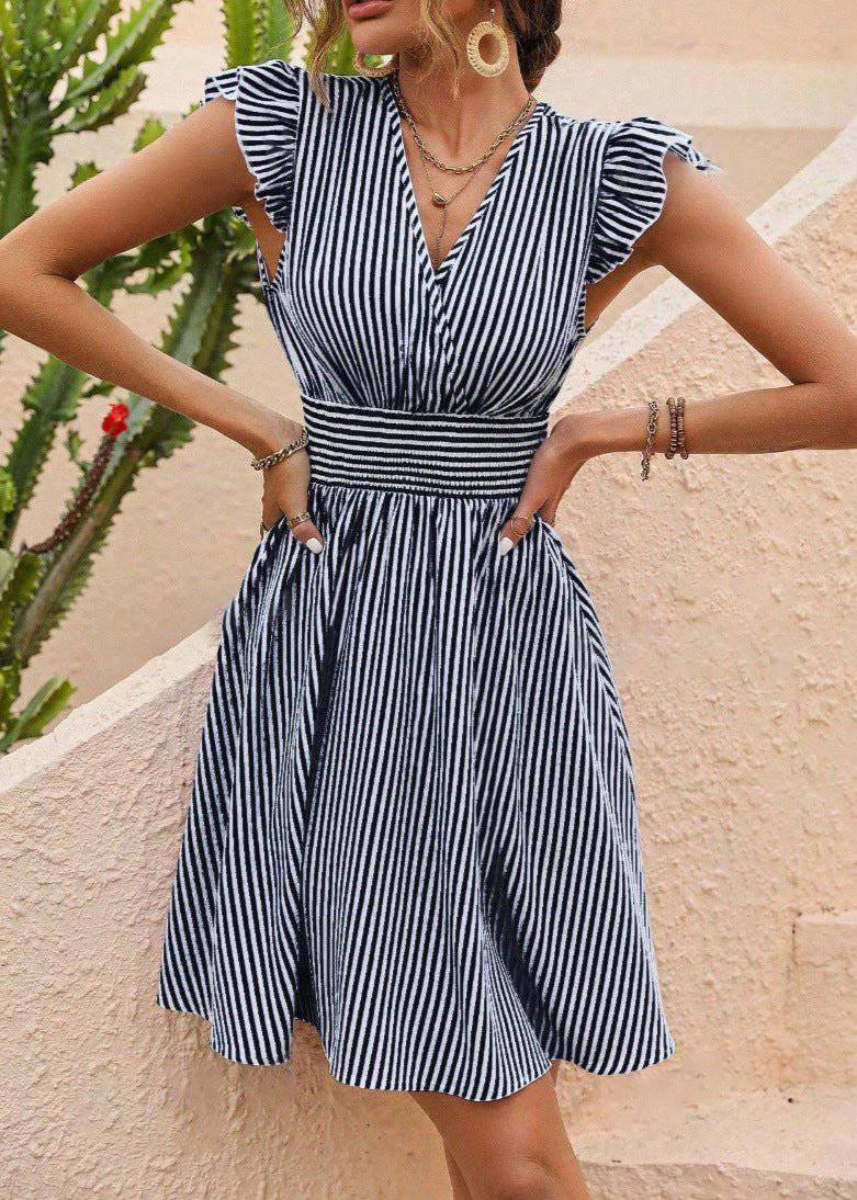Femmes Légère à Rayures en Ligne Midi Robe – Élégance Estivale