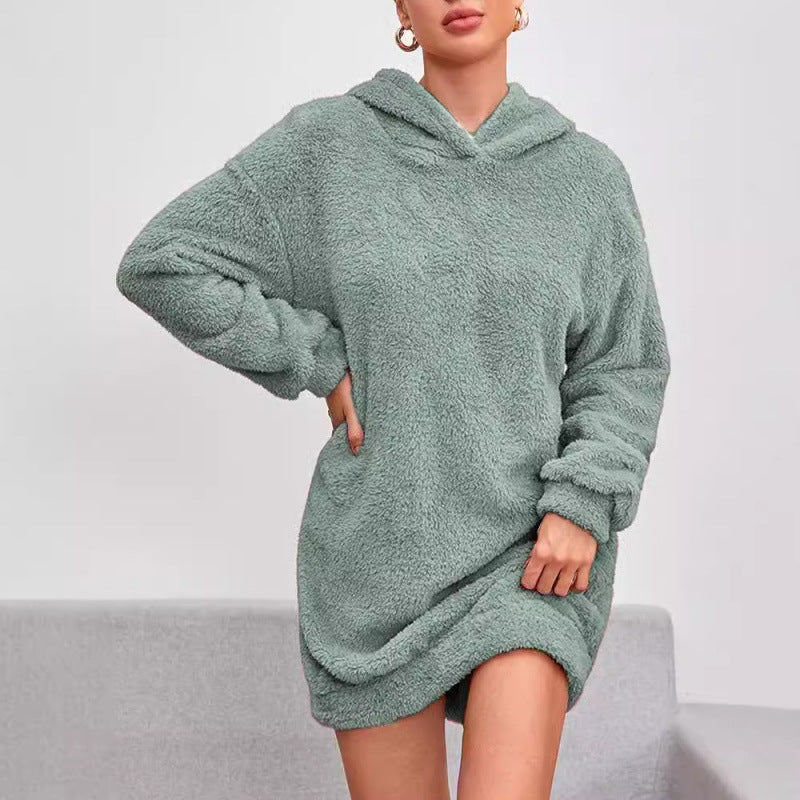 Vestido sudadera con capucha para mujer - Corte oversize de felpa suave