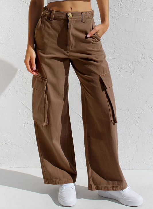 Jean cargo femme taille haute coupe droite durable tendance élégant – Pantalon utilitaire flatteur en denim pour tenues décontractées