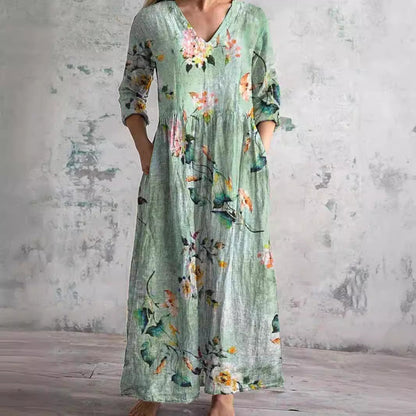 Robe Maxi Fleurie d’Été à Col V pour Femme – Style Boho Longue Robe