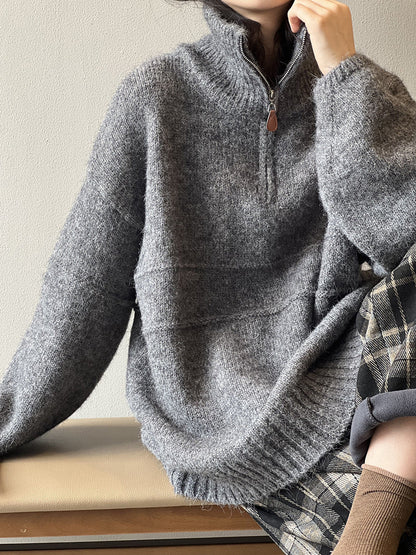 Pull femme doux à demi-zip et col montant – Casual et chaud