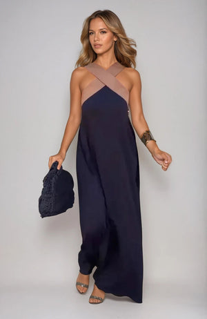 Women's Summer Dress with Flowing Cut and Flattering Crossed Neckline