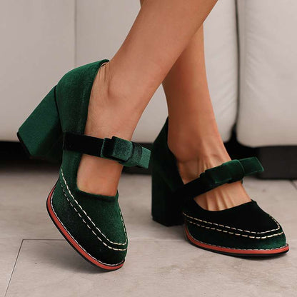 Mocassins à talon bloc en velours – Chaussures élégantes et confortables