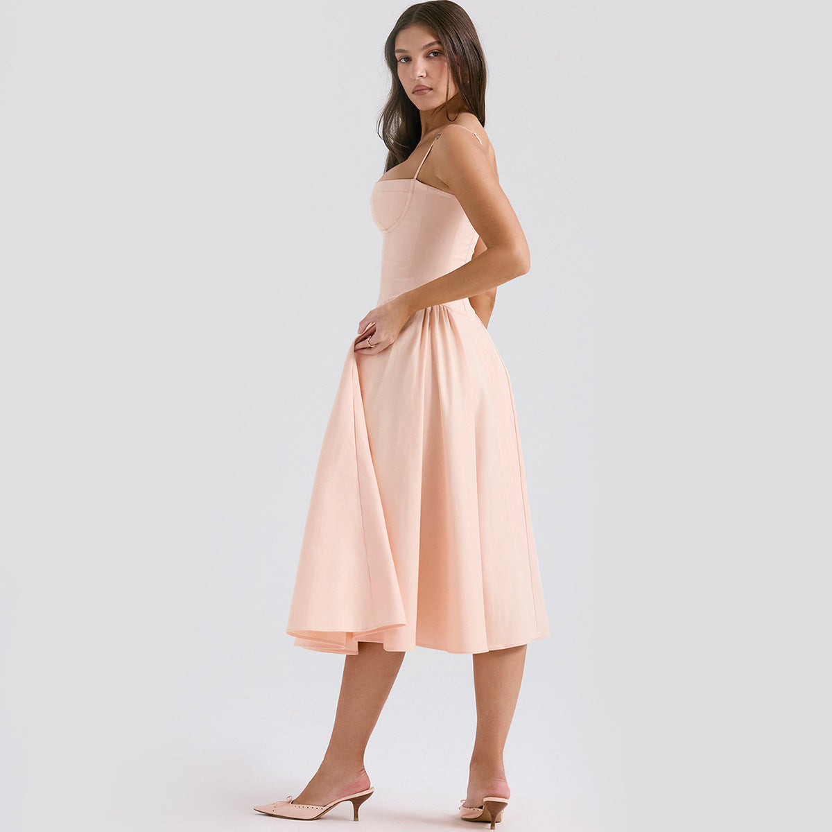 Robe Midi Corset Femme à Bretelles Réglables – Élégante et Flatteuse