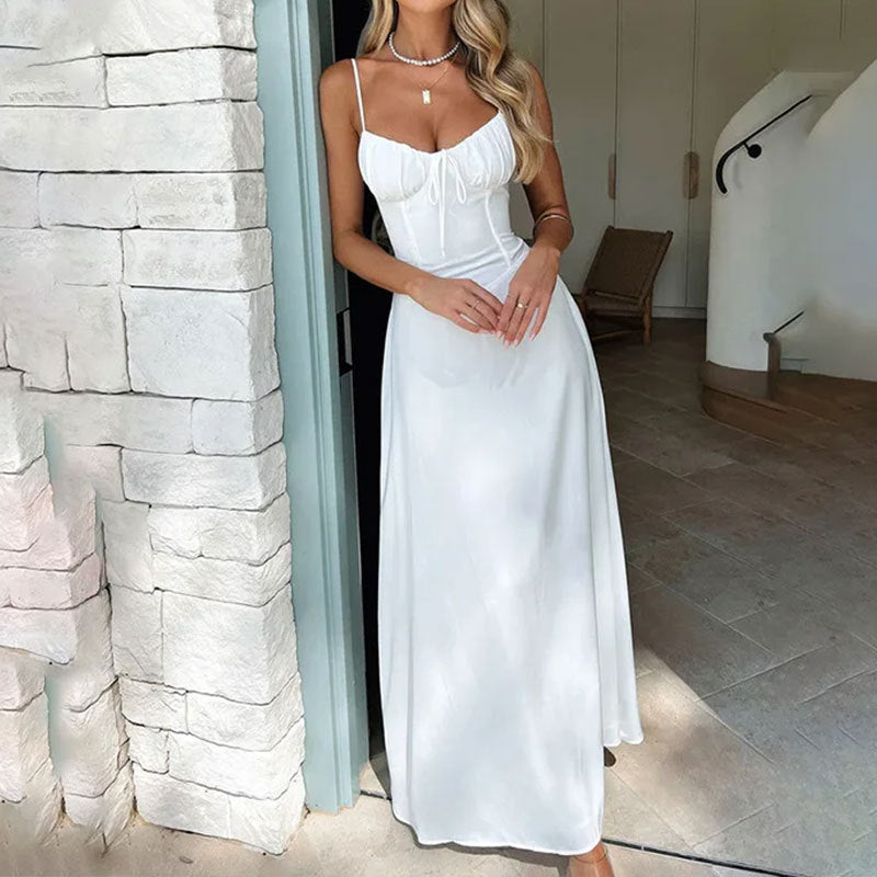 Abito maxi senza maniche da donna con bustier arricciato – Leggero ed elegante