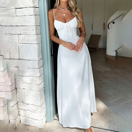Robe maxi sans manches femme à bustier froncé – Légère et élégante