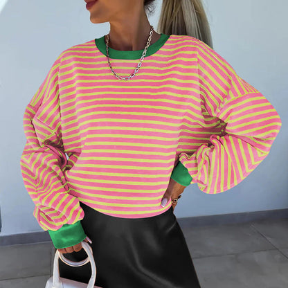 Sudadera de mujer a rayas de corte cuadrado – Informal y moderna