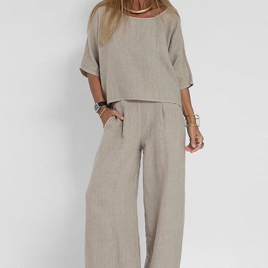 Women's top and wide-leg pants set – Light and modern