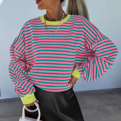 Sudadera de mujer a rayas de corte cuadrado – Informal y moderna