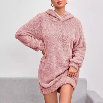 Vestido sudadera con capucha para mujer - Corte oversize de felpa suave