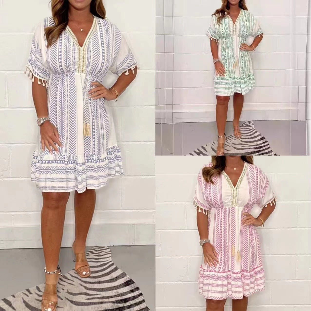 Robe d’été femme bohème – Coupe ample et tissu léger avec imprimé ethnique