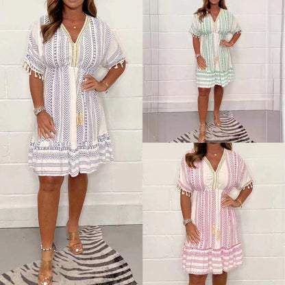 Robe d’été femme bohème – Coupe ample et tissu léger avec imprimé ethnique