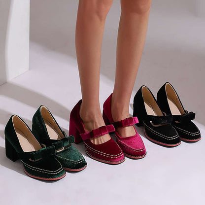 Mocassins à talon bloc en velours – Chaussures élégantes et confortables