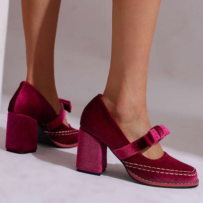 Mocassins à talon bloc en velours – Chaussures élégantes et confortables