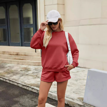 Ensemble Sportif Décontracté pour Femme – Sweatshirt Stylé et Short Confortable