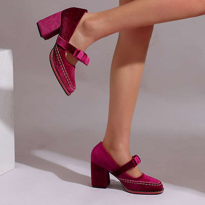 Mocassins à talon bloc en velours – Chaussures élégantes et confortables