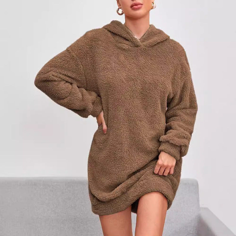 Vestido sudadera con capucha para mujer - Corte oversize de felpa suave