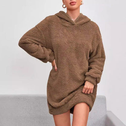 Vestido sudadera con capucha para mujer - Corte oversize de felpa suave