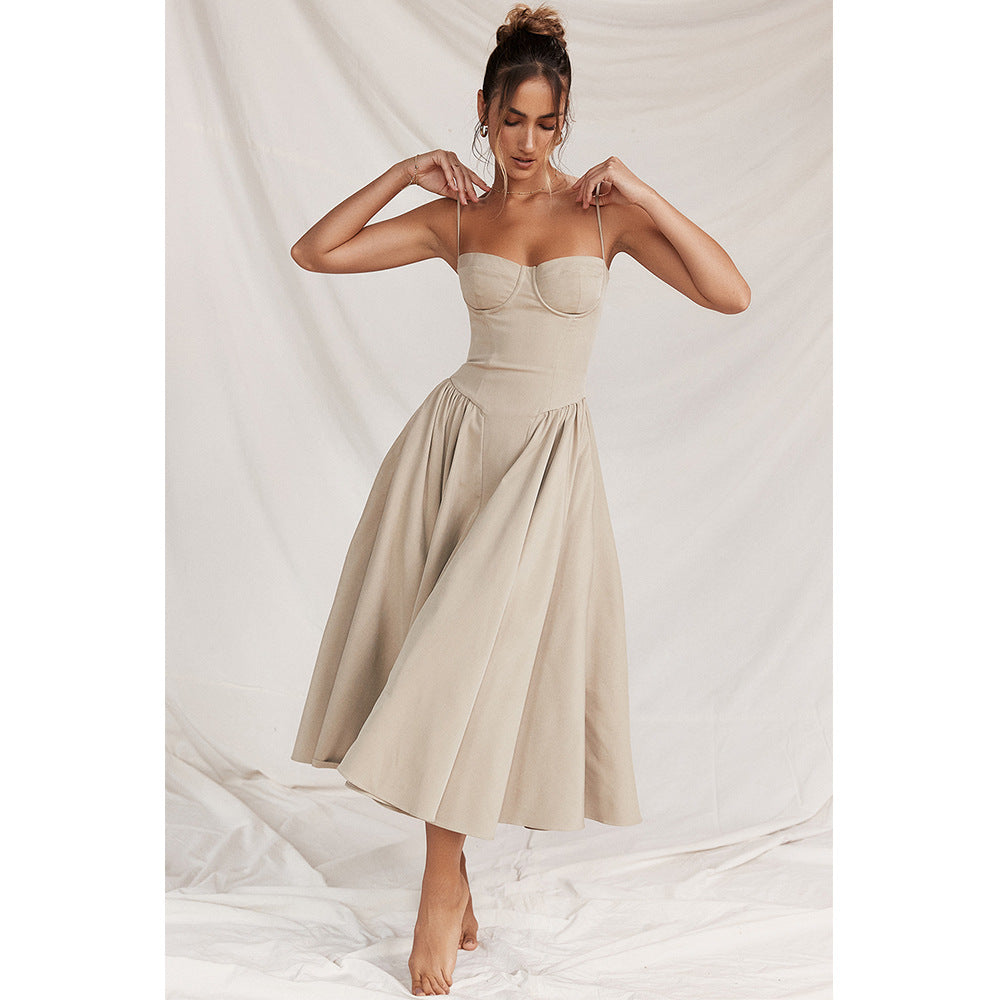 Robe Midi Corset Femme à Bretelles Réglables – Élégante et Flatteuse