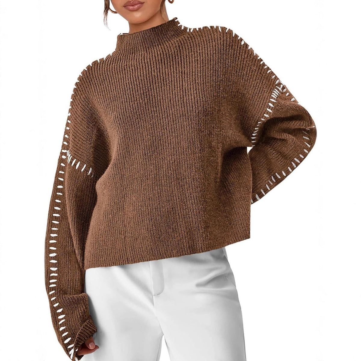 Pull court femme col montant en maille - Moderne et doux