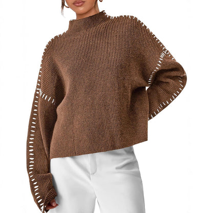 Pull court femme col montant en maille - Moderne et doux