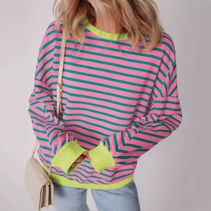 Sudadera de mujer a rayas de corte cuadrado – Informal y moderna