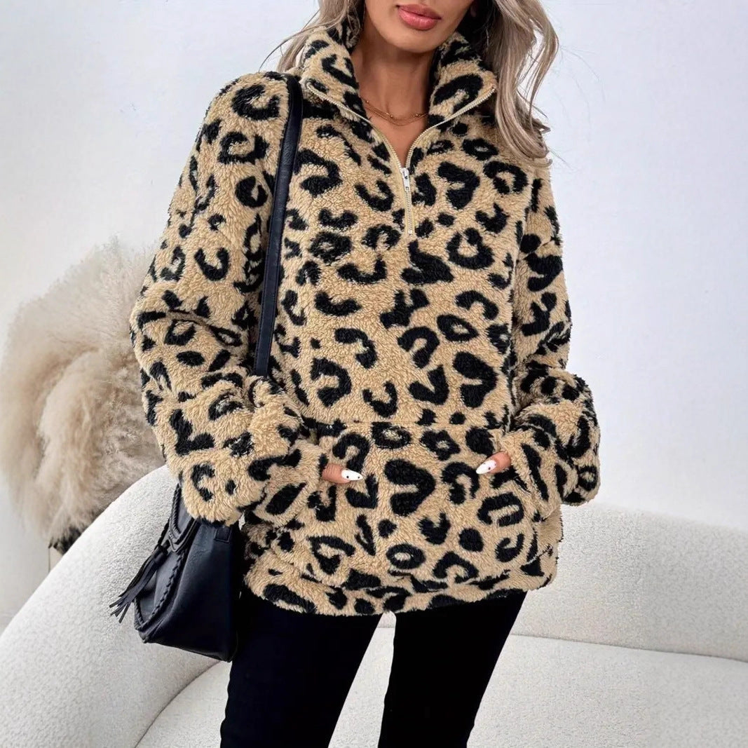 Women's fleece sweater - Leopard print