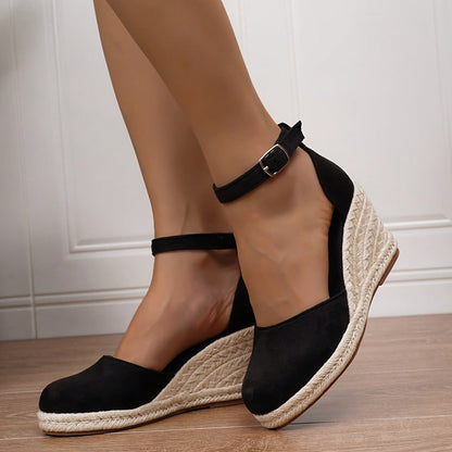 Sandales compensées femme – Espadrilles à talon avec bride à la cheville