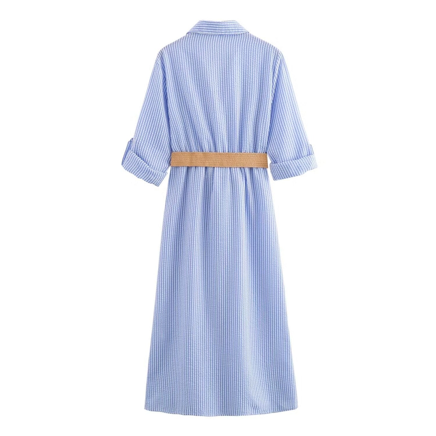 Robe Chemise Rayée à Poches Femme – Mélange de Coton Léger, Élégante