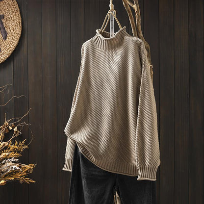 Pull Femme Oversize Tricoté Col Roulé Doux Élégant