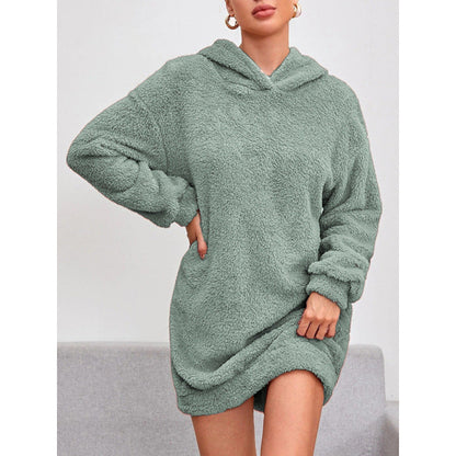 Vestido sudadera con capucha para mujer - Corte oversize de felpa suave