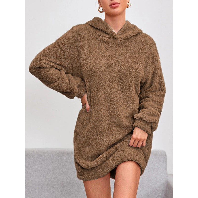 Vestido sudadera con capucha para mujer - Corte oversize de felpa suave