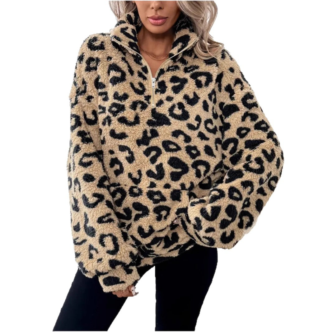 Women's fleece sweater - Leopard print