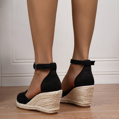 Sandales compensées femme – Espadrilles à talon avec bride à la cheville