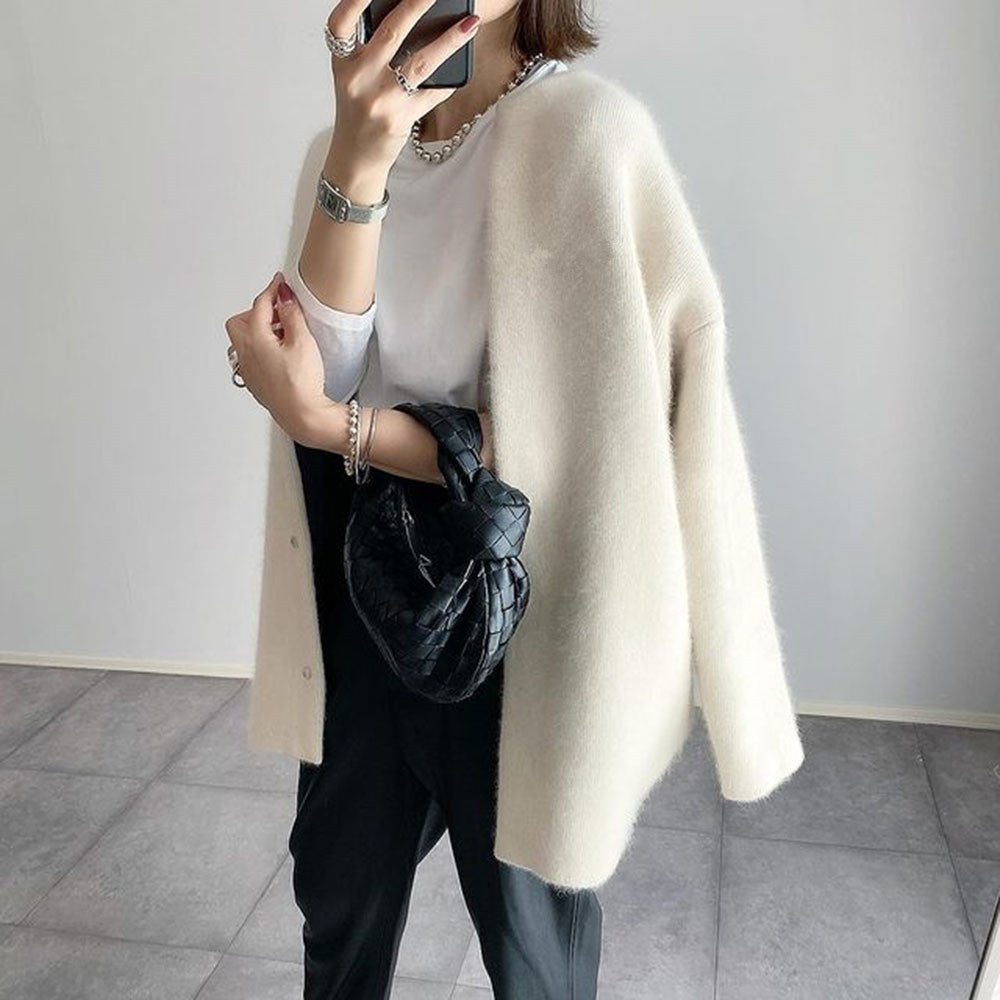 Cardigan Long Boutonné Élégant pour Femme – Pull Confortable à Col Rond