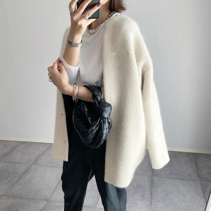 Cardigan Long Boutonné Élégant pour Femme – Pull Confortable à Col Rond