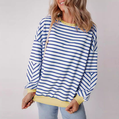 Sudadera de mujer a rayas de corte cuadrado – Informal y moderna