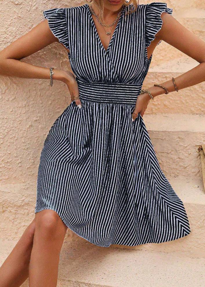 Femmes Légère à Rayures en Ligne Midi Robe – Élégance Estivale