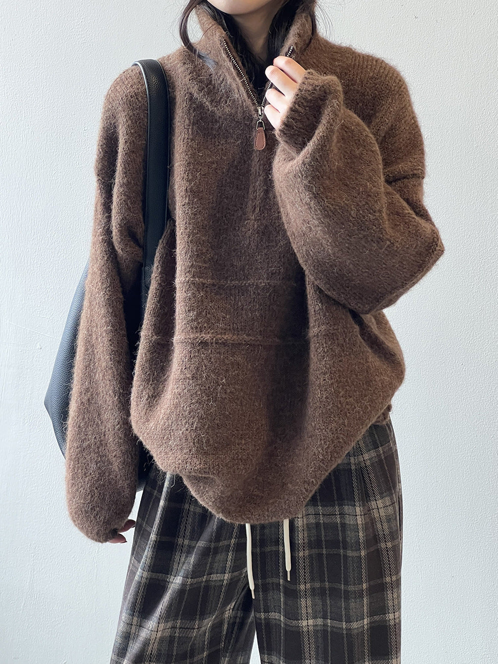 Pull femme doux à demi-zip et col montant – Casual et chaud