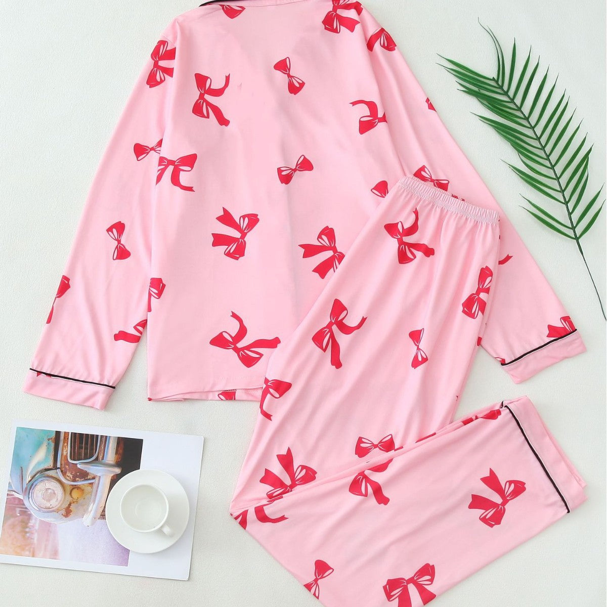 Pyjama Femme Manches Longues – Chemise Boutonnée Motif Rubanst