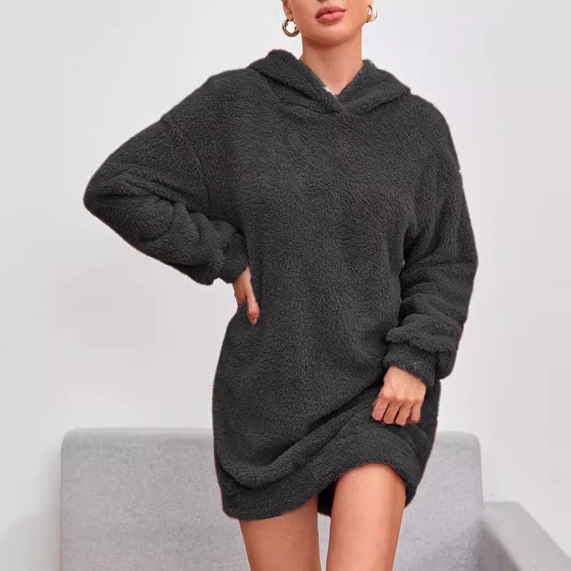 Vestido sudadera con capucha para mujer - Corte oversize de felpa suave