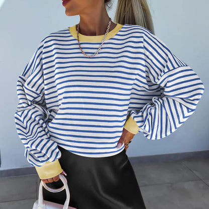 Sudadera de mujer a rayas de corte cuadrado – Informal y moderna